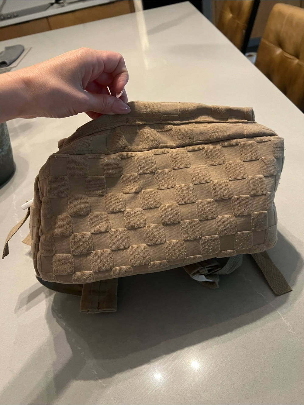 Neutral Tan Quilted Men's Backpack - Everyday Carry - Picture 5 of 7